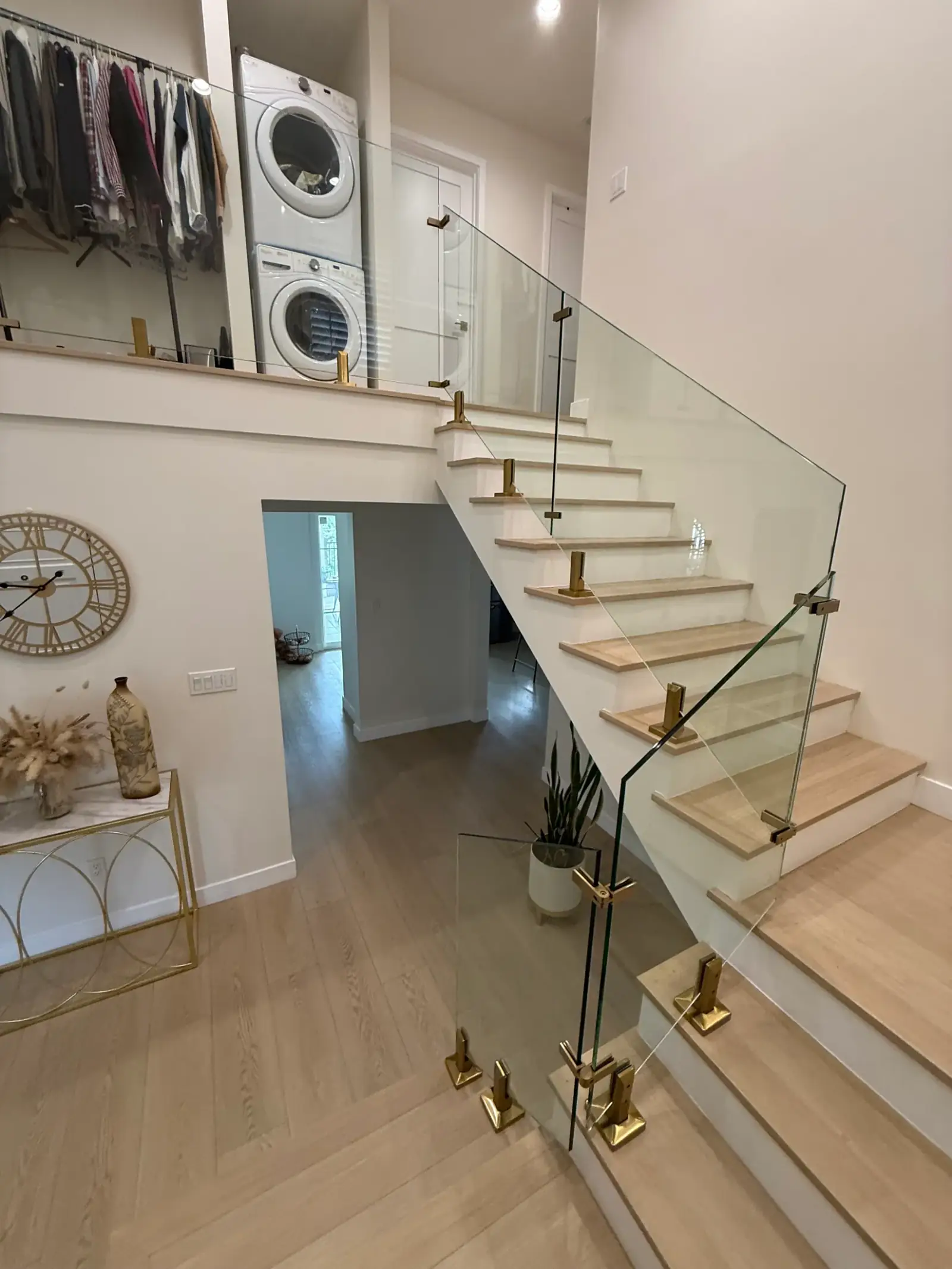 Brass-fitted glass railing